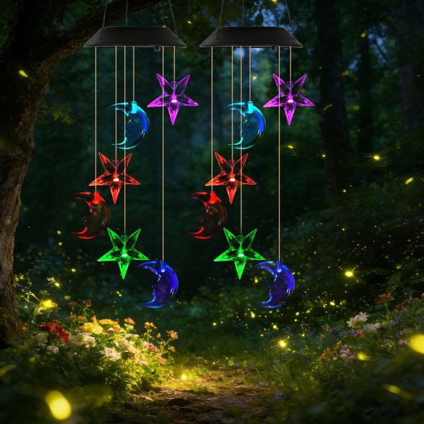 Solar Color-Changing  Moon & Star Wind Chime (1 or 2-Pack) product image