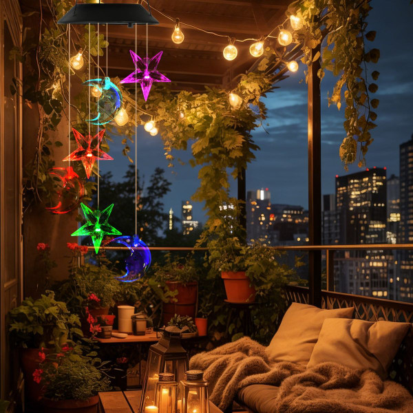 Solar Color-Changing  Moon & Star Wind Chime (1 or 2-Pack) product image