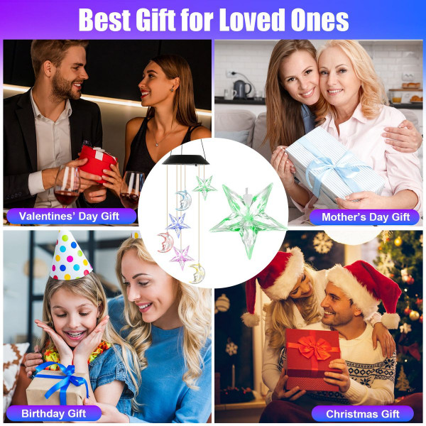 Solar Color-Changing  Moon & Star Wind Chime (1 or 2-Pack) product image