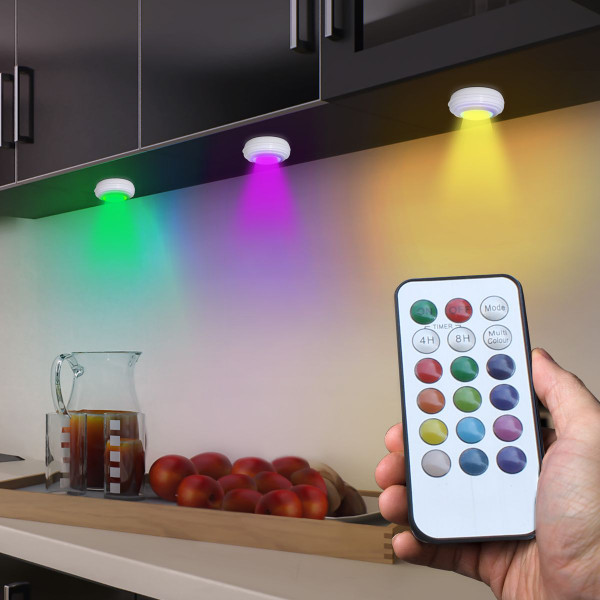 Color Changing Wireless LED Puck Light with Remote Control (3-Pack) product image