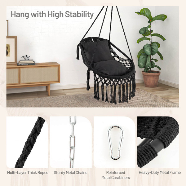 Macrame Swing Chair with Soft Cushions product image
