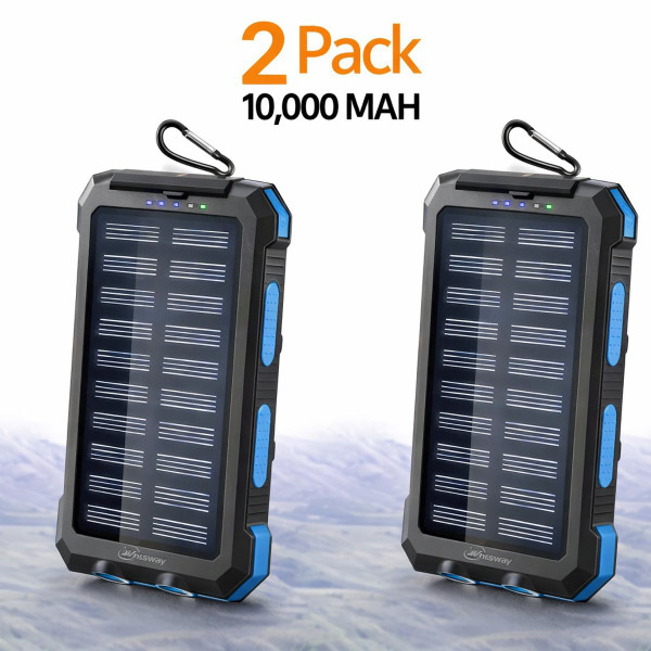 10,000mAh Solar Charger Dual USB + Type‑C/Micro USB Ports (2‑Pack ) product image
