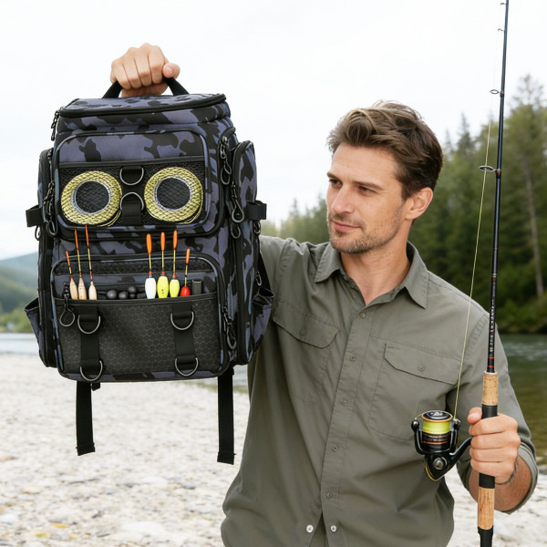 Fishing Backpack with Rod Holders and Multi‑Pocket Tackle Storage product image
