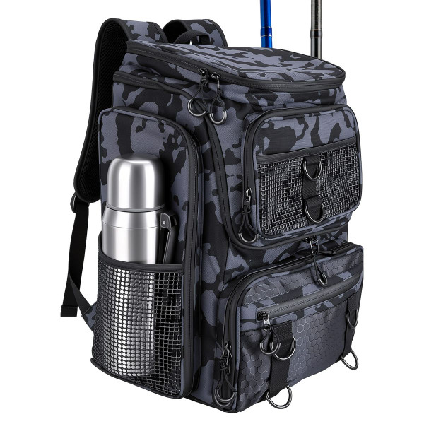 Fishing Backpack with Rod Holders and Multi‑Pocket Tackle Storage product image