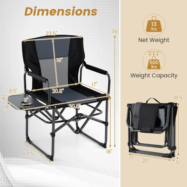 Folding Camping Chair with Side Table & Cup Holder (1-2 Pack) product image