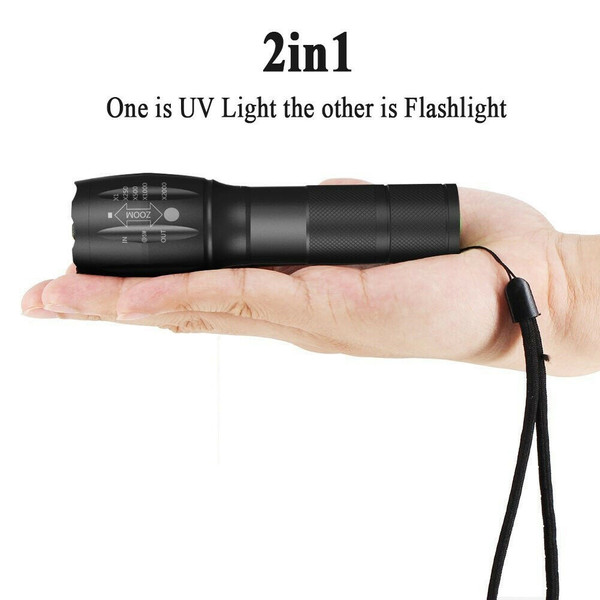 2-in-1 UV + White Zoomable LED Flashlight (2-Pack) product image
