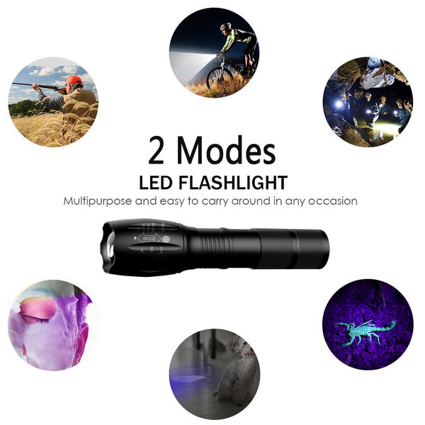 2-in-1 UV + White Zoomable LED Flashlight (2-Pack) product image