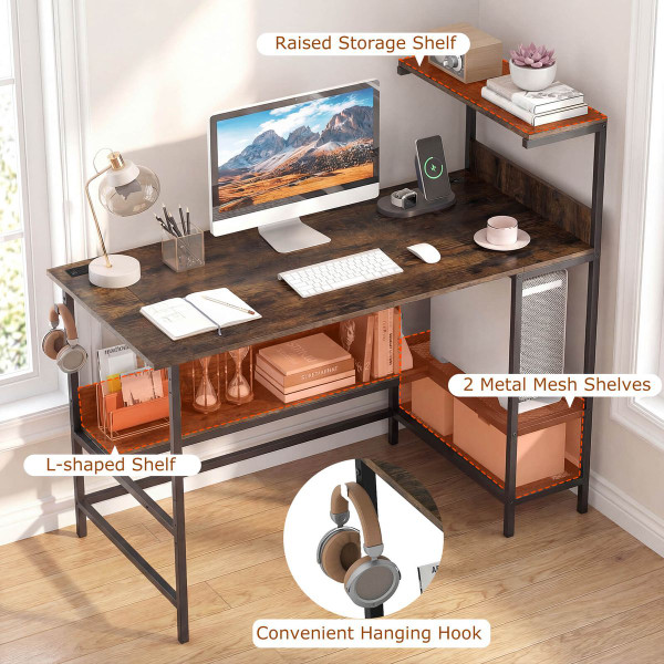 48” Computer Desk with Power Outlets & Storage Shelves product image