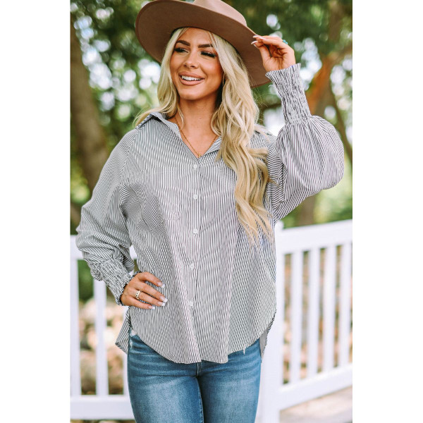 Skye Smocked Cuffed Boyfriend Shirt with Pocket product image