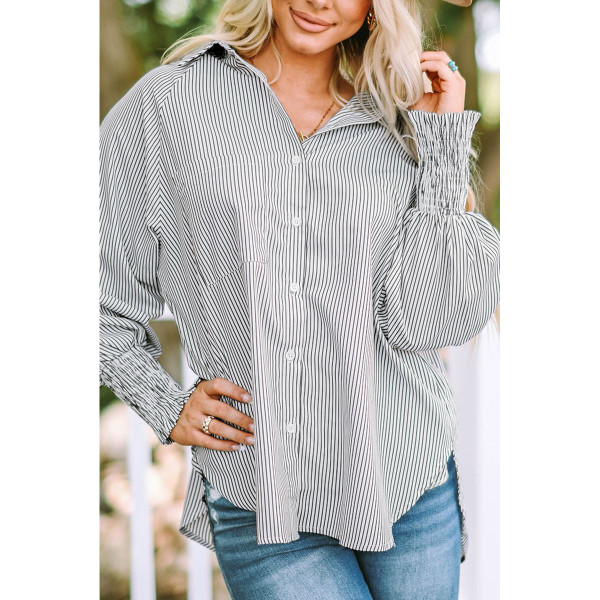 Skye Smocked Cuffed Boyfriend Shirt with Pocket product image