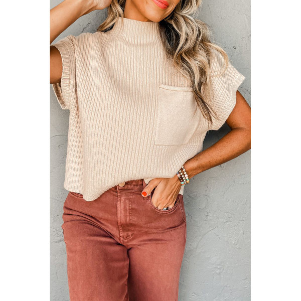 Lindsey Patch Pocket Ribbed Knit Short Sleeve Sweater product image