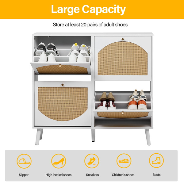 Rattan Shoe Cabinet with 4 Flip Drawers product image