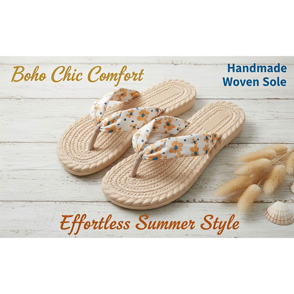 Women's Boho Floral Fabric Strap Flip-Flops product image