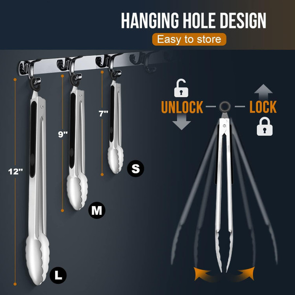 Stainless Steel Kitchen Tongs (3-Pack) product image