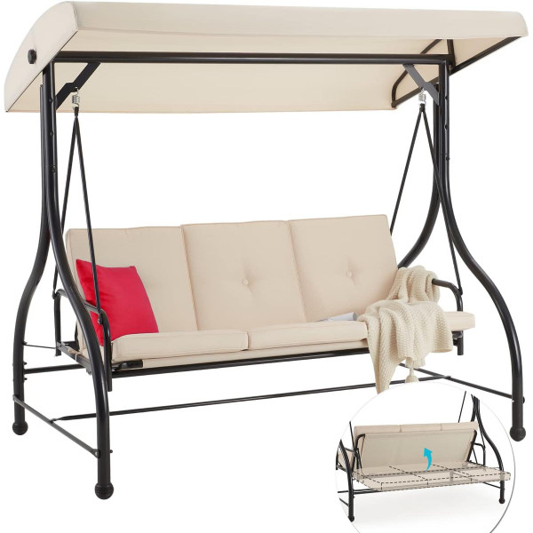 3-Seat Outdoor Porch Swing with Adjustable Backrest and Canopy product image