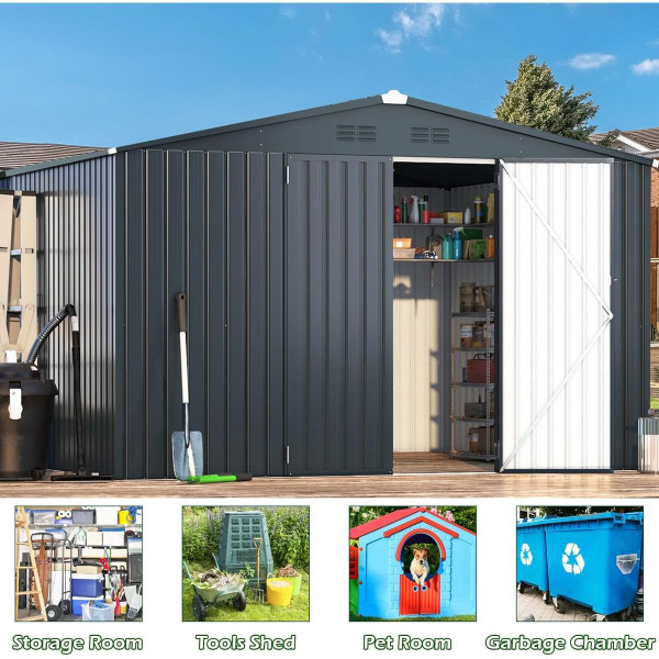10'x10' Outdoor Metal Storage Shed with Lockable Doors product image