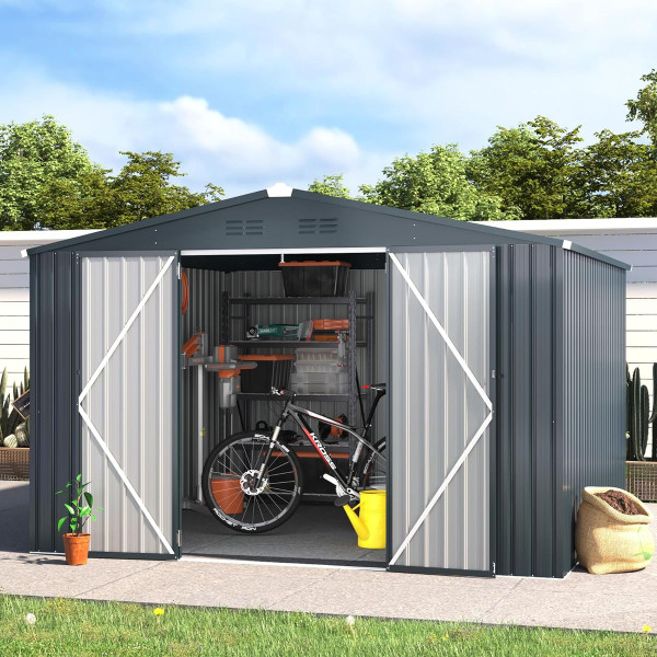 10'x10' Outdoor Metal Storage Shed with Lockable Doors product image