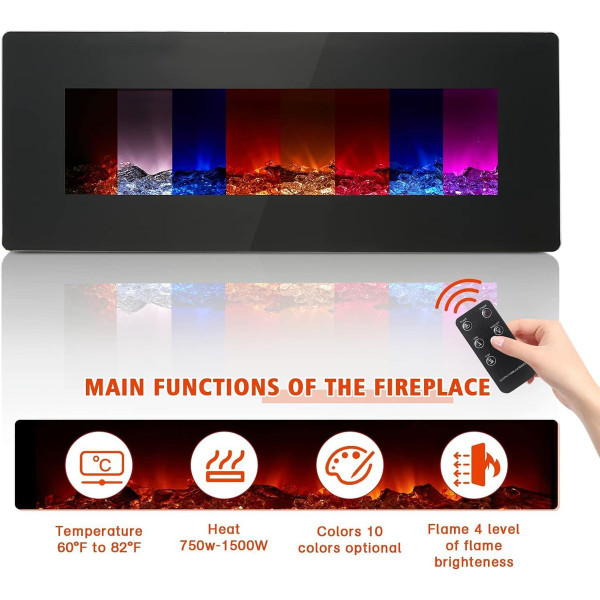 50" Wall-Mounted Electric Fireplace with Remote Control product image