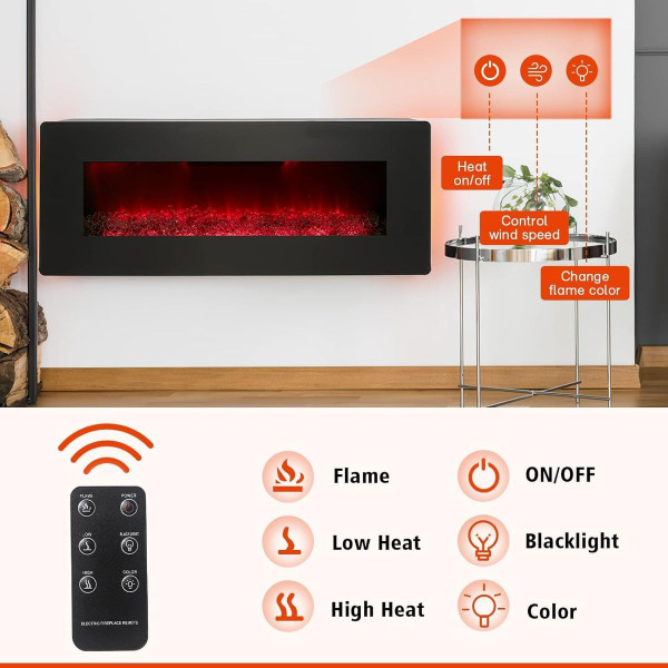 50" Wall-Mounted Electric Fireplace with Remote Control product image