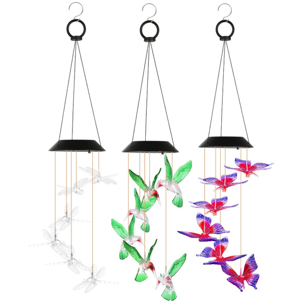 LED Solar Hummingbird, Butterfly, Dragonfly Wind Chimes (3-Pack) product image