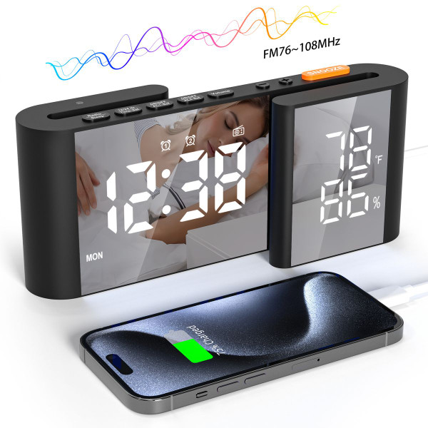 Dual Screen LED Digital Alarm Clock with FM Radio Temperature and Humidity Display product image