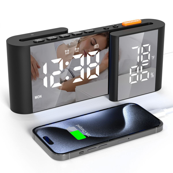 Dual Screen LED Digital Alarm Clock with FM Radio Temperature and Humidity Display product image