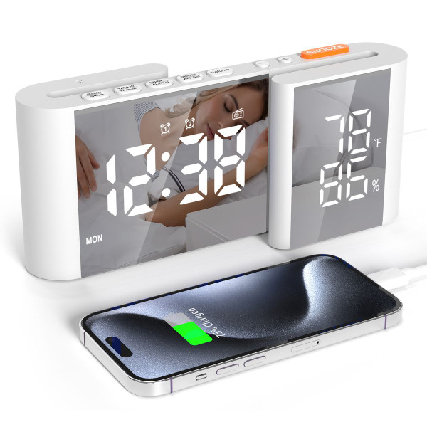 Dual Screen LED Digital Alarm Clock with FM Radio Temperature and Humidity Display product image