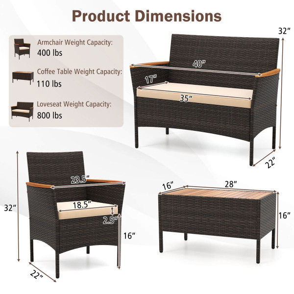 4-Piece Patio Wicker Sofa Set With Coffee Table product image