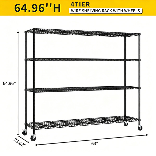 4-Tier Heavy Duty Wire Shelf Rack with Wheels product image