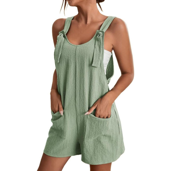 Women's Textured Knotted Strap Short Overalls product image