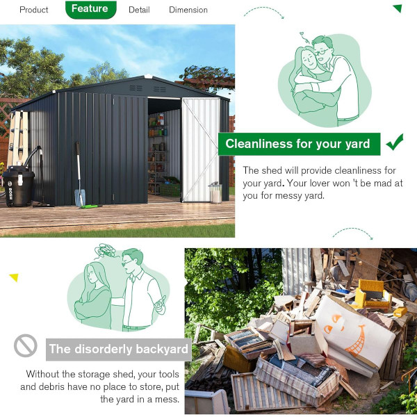 12' x 10' Metal Storage Shed for Outdoor and Lockable Doors product image