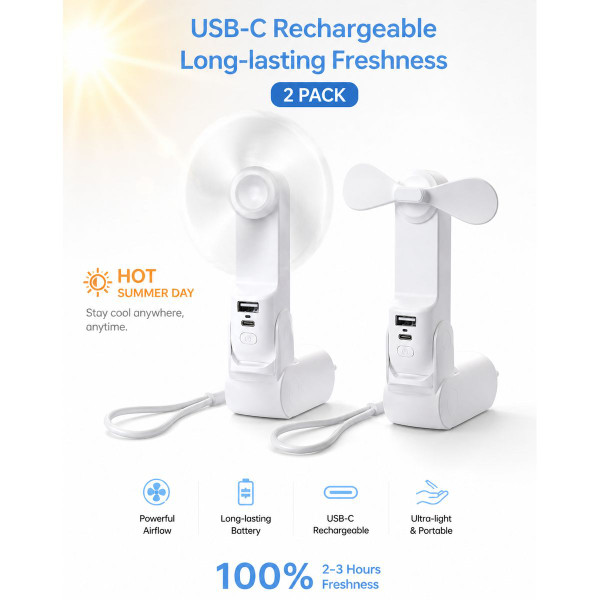 3 in 1 Handheld Mini Fan (2-Pack) product image