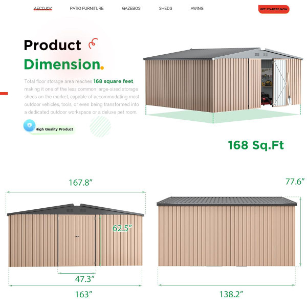 14' x 12' Metal Outdoor Large Steel Storage Sheds  product image