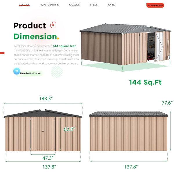 12' x 12' Outdoor Storage Shed with Lockable Doors product image