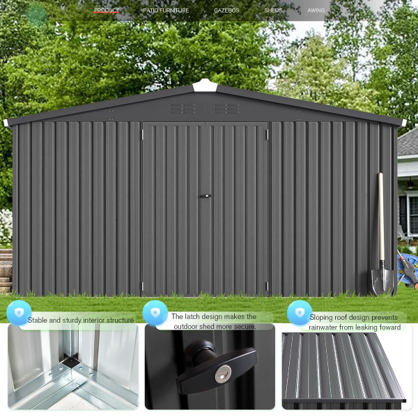 12' x 12' Outdoor Storage Shed with Lockable Doors product image