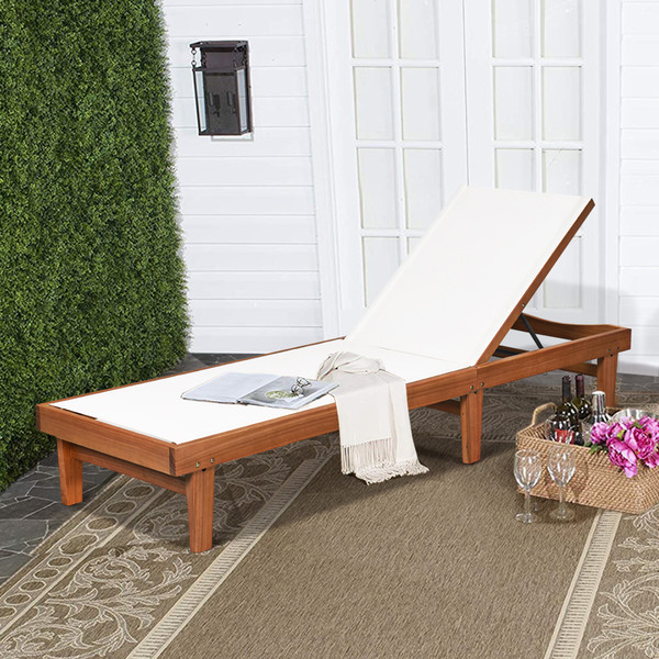 Outdoor Wood Chaise Lounge Chair with 5-Postion Adjustable Back product image