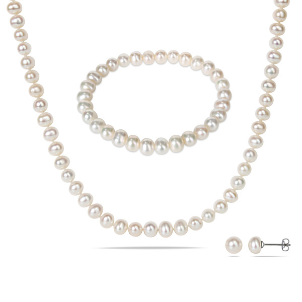 6-7mm Cultured Freshwater Pearl Necklace, Earrings and Bracelet Set product image