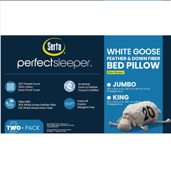Serta White Goose Feather and Down Fiber Pillows (Set of 2) product image