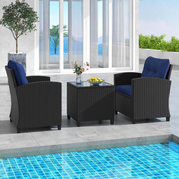Black Rattan Patio Furniture Set (3 Pieces) product image