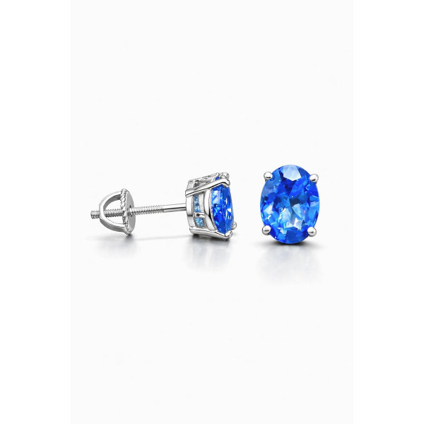 Sterling Silver Tanzanite Oval Screwback Stud Earrings product image