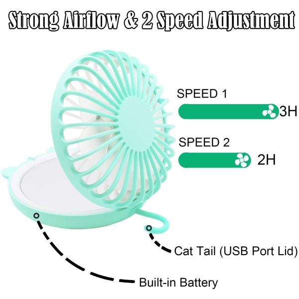 Lucky Cat Portable Personal Fan and Handheld Make Up Mirror product image