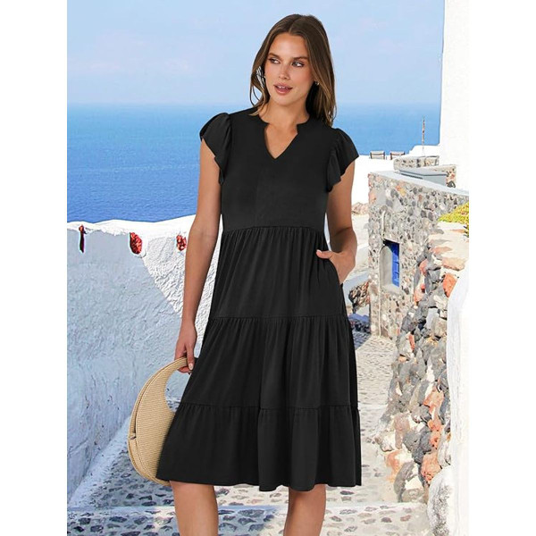 Women's Summer Ruffle Sleeve V-Neck Midi Dress product image