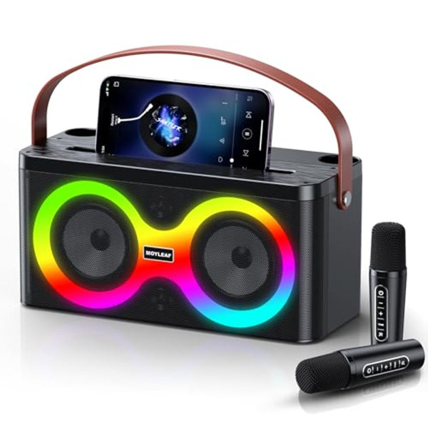 Karaoke Machine, Portable Bluetooth Speaker with 2 Wireless Microphones product image