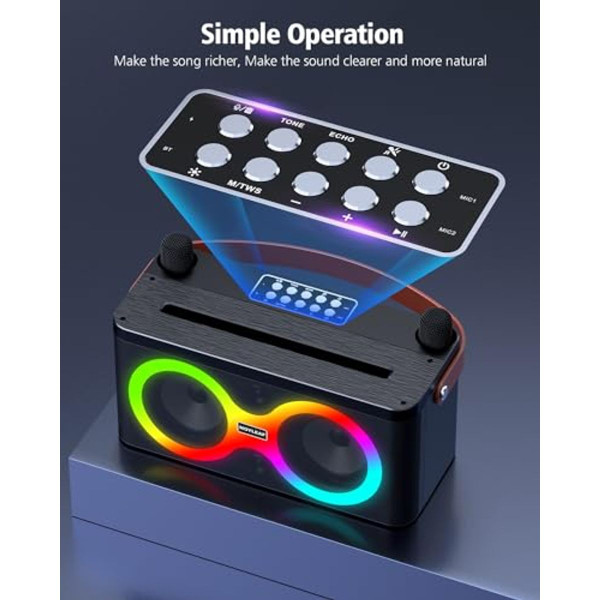 Karaoke Machine, Portable Bluetooth Speaker with 2 Wireless Microphones product image