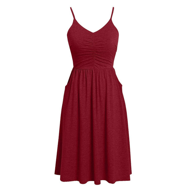 Women's V Neck Ruched Spaghetti Strap Midi Dress product image