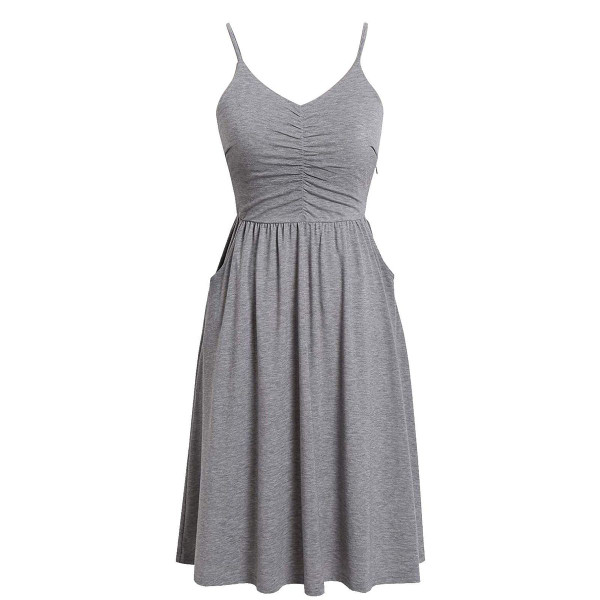 Women's V Neck Ruched Spaghetti Strap Midi Dress product image