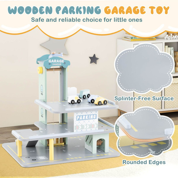  3-Tier Wooden Garage Playset with Interactive Elevator product image