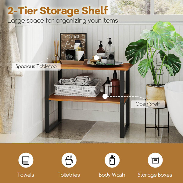 2-Tier Teak Bathroom Storage Shelves product image