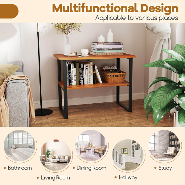 2-Tier Teak Bathroom Storage Shelves product image