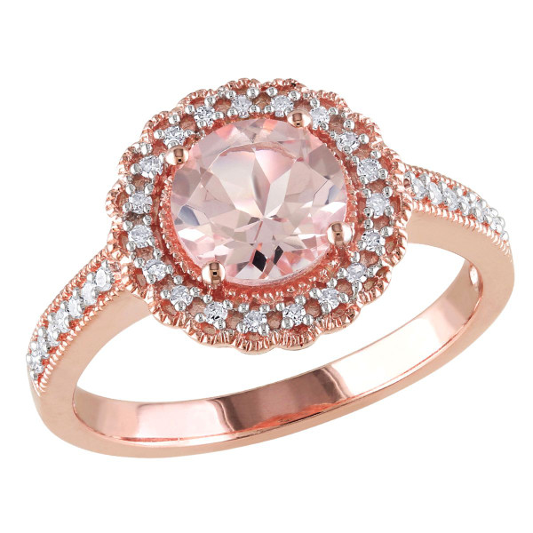 Morganite Ring 1.16 Carat (ctw) with Diamond Halo in Rose Sterling Silver product image
